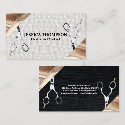はさみ |ゴールド・フォイル・リボン |幾何学的パターン 名刺 (正面/裏面)