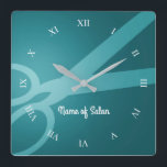 はさみ |シアン |ヘアサロン スクエア壁時計<br><div class="desc">ハサミ、白いローマ数字のペアとダークシアンの壁時計、あなたの名前またはビジネスの名前を追加するオプション。</div>