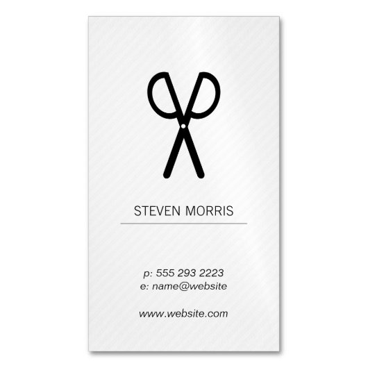 はさみ/ストライプ（灰色） マグネット名刺 (正面縦)