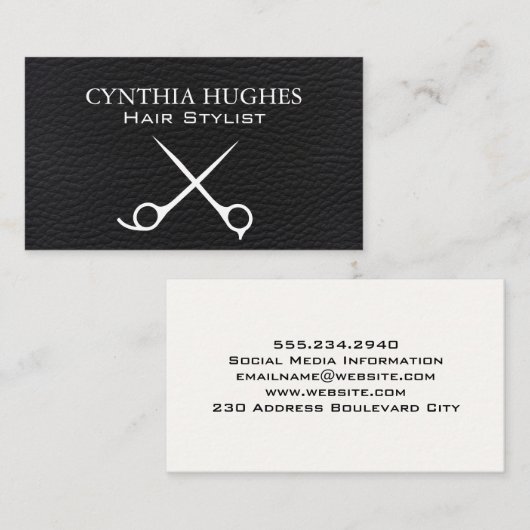 はさみ |ブラックレザー 名刺 (正面/裏面)