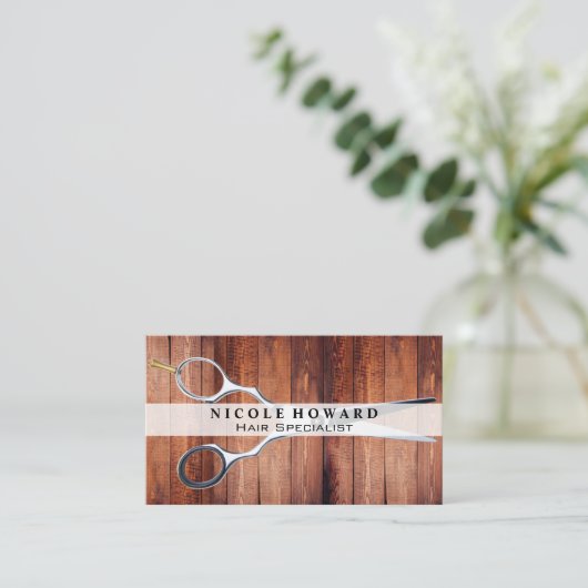 はさみ |木製ボード 名刺 (スタンド正面)