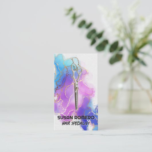 はさみ |水色の背芸術的景 予約カード (スタンド正面)