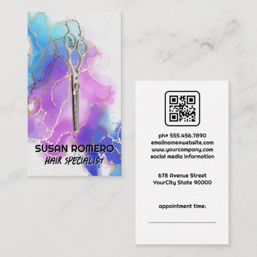 はさみ |水色の背芸術的景 予約カード (正面/裏面)