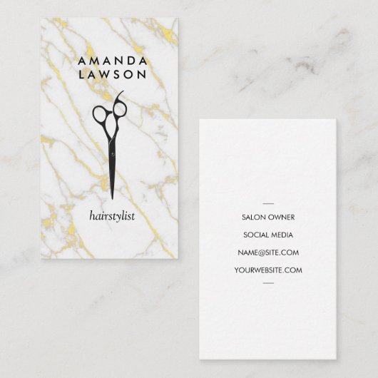 はさみ |白い金ゴールド大理石 名刺 (正面/裏面)