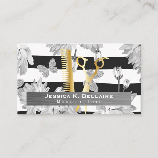 はさみ |金属ブラシ |蝶の花 予約カード (正面)