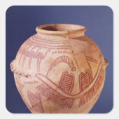 はしけに二つの神社を描いた花瓶 スクエアシール (正面)