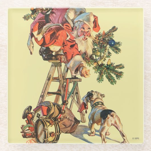 はしごをサンタアップ ガラスコースター (正面)