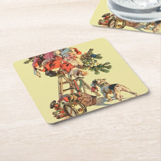 はしごをサンタアップ スクエアペーパーコースター (アングル)