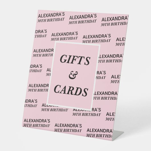 はじめてのピンクの名前 年齢 誕生日 プレゼントとカード 台座サイン (正面)