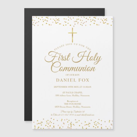 はじめての聖体拝領 ゴールドダスト マグネット招待状 (正面/裏面)