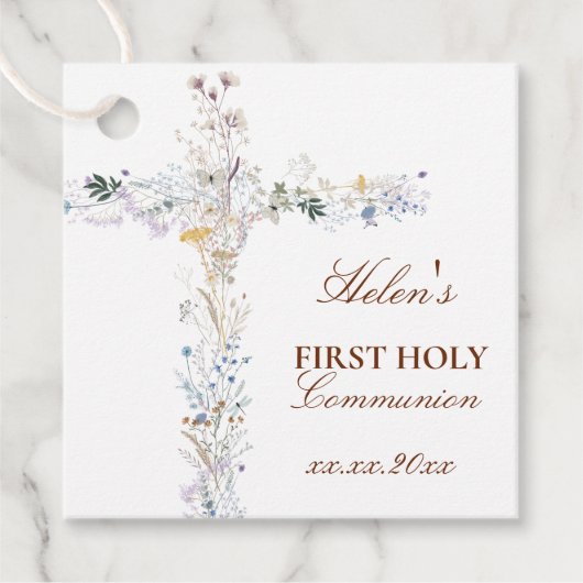 はじめての聖餐フラワー十字架 フェイバータグ (正面)