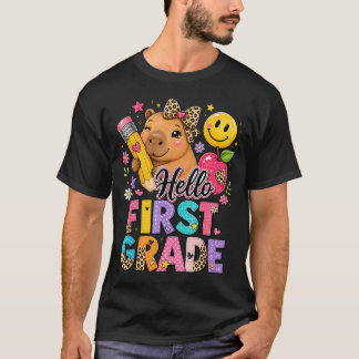 はじめまして一年生 カピバラ ヒョウ柄 リボン バックトゥ Tシャツ