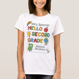 はじめまして2年生 学校のノートと落書き Tシャツ