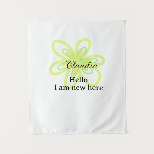 はじめまして 黄緑の花 キッズ 名前入り タペストリー (正面)