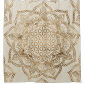 はすの生命の花-パステル調の金およびキャンバス シャワーカーテン (正面)