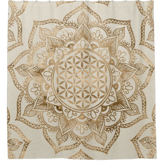 はすの生命の花-パステル調の金およびキャンバス シャワーカーテン (正面)