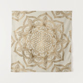 はすの生命の花-パステル調の金およびキャンバス タペストリー (正面(横))