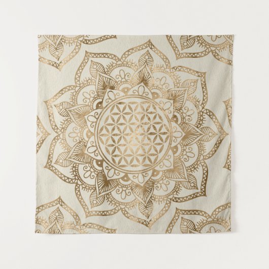 はすの生命の花-パステル調の金およびキャンバス タペストリー (正面(横))