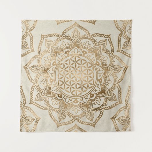 はすの生命の花-パステル調の金およびキャンバス タペストリー (正面)