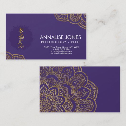 はすの紫色の金霊気の治療の記号 名刺 (正面/裏面)