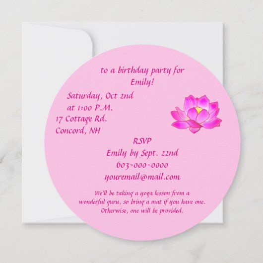 はすの花との誕生会のヨガ 招待状 (裏面)