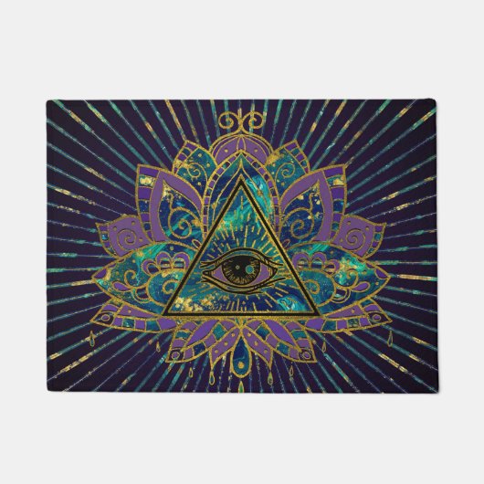 はすの花のすべての見る神秘的な目 ドアマット (正面)