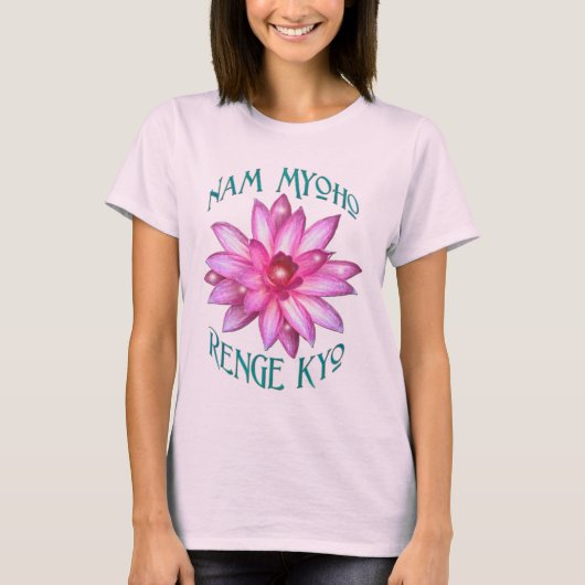 はすの花のデザインのNam Myoho Renge Kyo Tシャツ (正面)