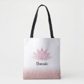 はすの花のヨガのナマステのばら色の金ゴールドのグリッター トートバッグ (正面)