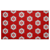 はすの花の曼荼羅、えんじ色、灰色および白 ファブリック (ファットクウォーター)