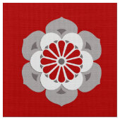 はすの花の曼荼羅、えんじ色、灰色および白 ファブリック (クローズアップ)