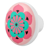はすの花の曼荼羅、珊瑚のピンクおよびターコイズ セラミックノブ (右)