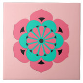 はすの花の曼荼羅、珊瑚のピンクおよびターコイズ タイル (正面)