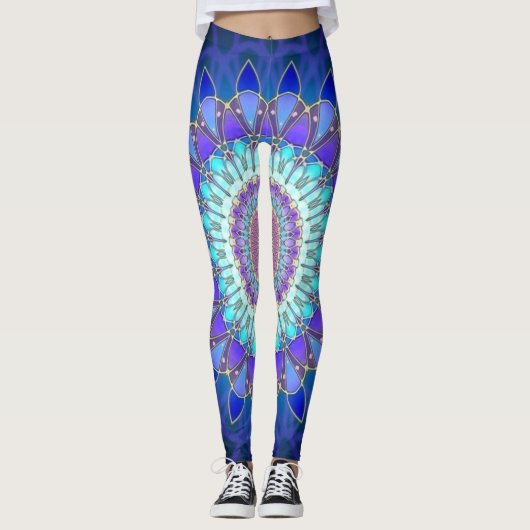 はすの花の曼荼羅-青い青緑色のバイオレット レギンス (正面)