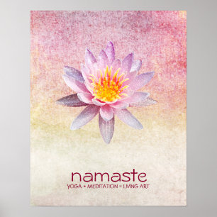 はすの花の水彩画のナマステのヨガの黙想 ポスター