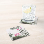 はすの花の水彩画の絵画 スクエアペーパーコースター (インサイチュ)