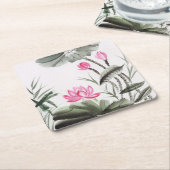 はすの花の水彩画の絵画 スクエアペーパーコースター (アングル)