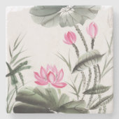 はすの花の水彩画の絵画 ストーンコースター (正面)