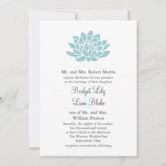 はすの花の結婚式招待状(ターコイズ) 招待状 (正面)