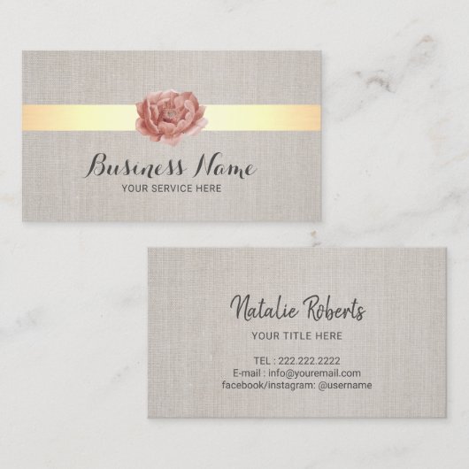 はすの花の金ゴールドのストライプのエレガントなリネンサロンのスパ 名刺 (正面/裏面)