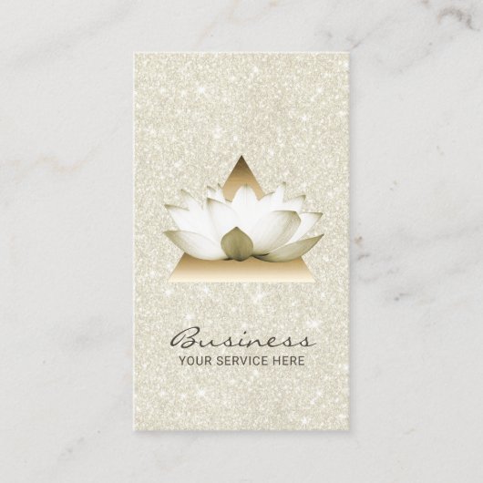 はすの花の金ゴールドの三角形のエレガントなアイボリーのグリッター 名刺 (正面)