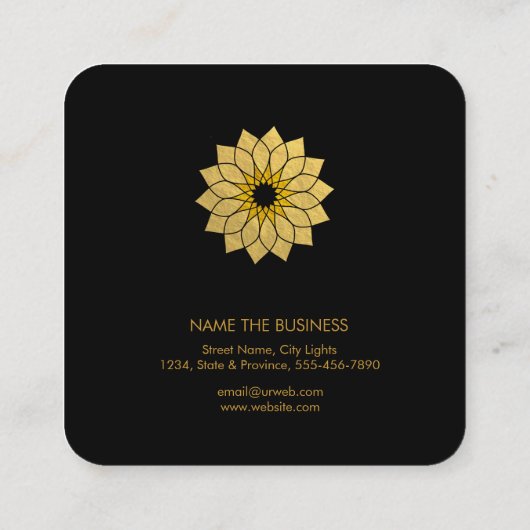 はすの花の金ゴールドの芸術のロゴの治療のヨガのホリスティック スクエア名刺 (裏面)
