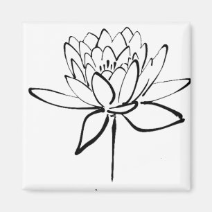 はすの花白黒インクスケッチの芸術 マグネット