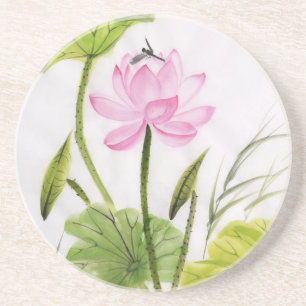 はすの花2の水彩画の絵画 コースター