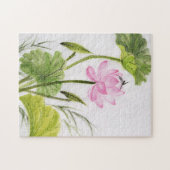 はすの花2の水彩画の絵画 ジグソーパズル (横)