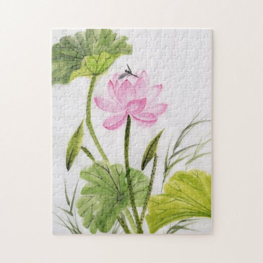 はすの花2の水彩画の絵画 ジグソーパズル (縦)