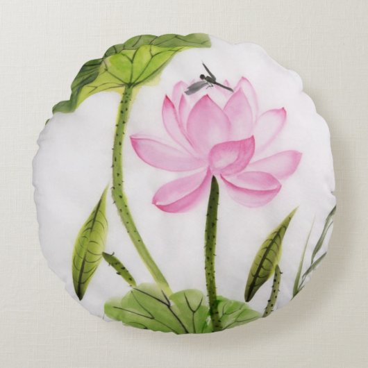 はすの花2の水彩画の絵画 ラウンドクッション (正面)