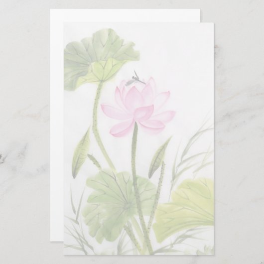 はすの花2の水彩画の絵画 便箋 (正面/裏面)