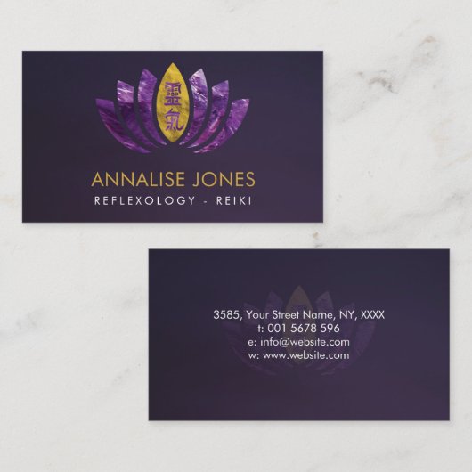 はすの霊気の治療の記号の紫色の金ゴールド 名刺 (正面/裏面)