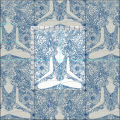 はす庭のヴィンテージの青いヨガの花柄 ファブリック (タイル)