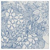 はす庭のヴィンテージの青いヨガの花柄 ファブリック (クローズアップ)